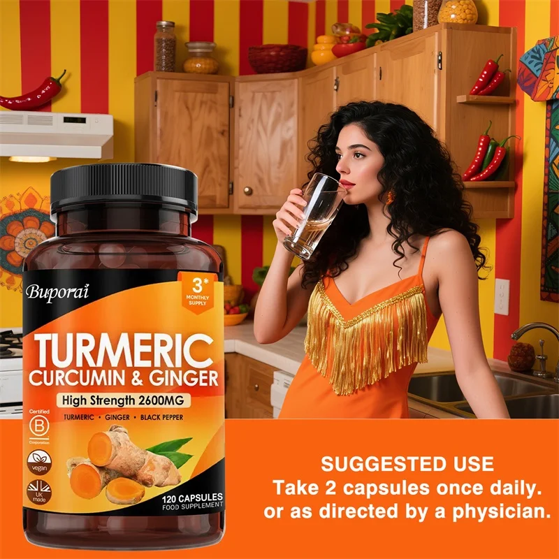 3-in-1 Turmeric Ginger & Pepper 2600mg - for Joint, Digestive & Immune Support, Contains Ginger Root Curcumin Black Pepper