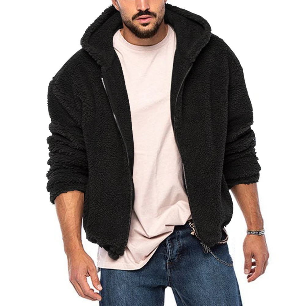 

Mens Teddy Bear Fleece Coat Winter Autumn Warm Long Sleeve Jacket Fur Fluffy Hooded Outwear Jumper Hoodies Windbreaker