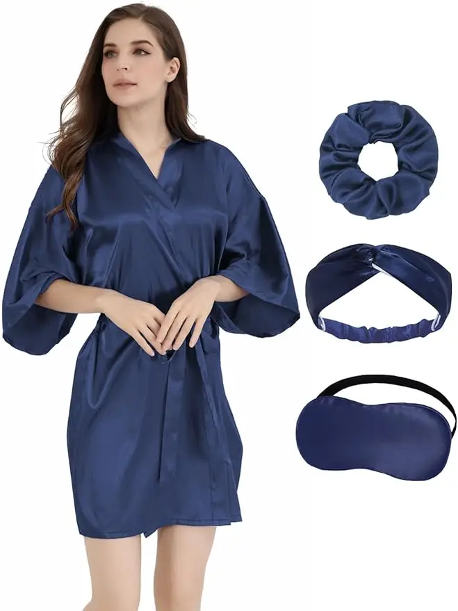 Women Bride Bridesmaid Silky Satin Kimono Robe Solid Color Sleepwear for Wedding Party 4 Sab25fd4f02b44b3180facba0f75de699X