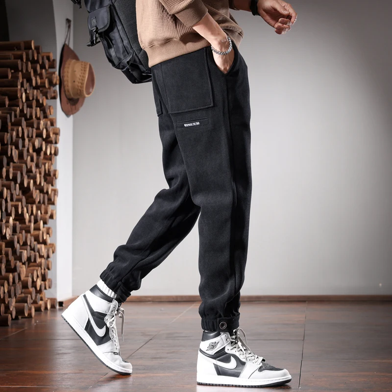 Black Baggy Pencil Pants Men Autumn Streetwear Hip Hop Casual Elastic Waist Drawstring Jogging Trousers