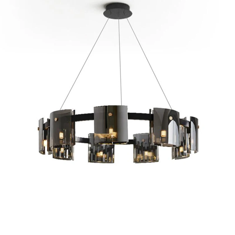 

New modern LED luxury ceiling chandelier lighting amber smoked glass chandelier dining room living room bedroom light fixture