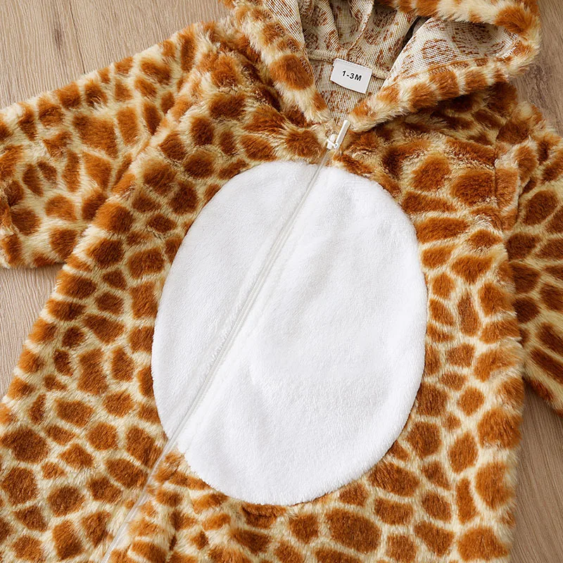 Tutina per neonato autunno e inverno Calore confortevole Giraffa Adorabile neonato per bambina 0-18 mesi Tuta per bambino con cappuccio morbida - immagine 4