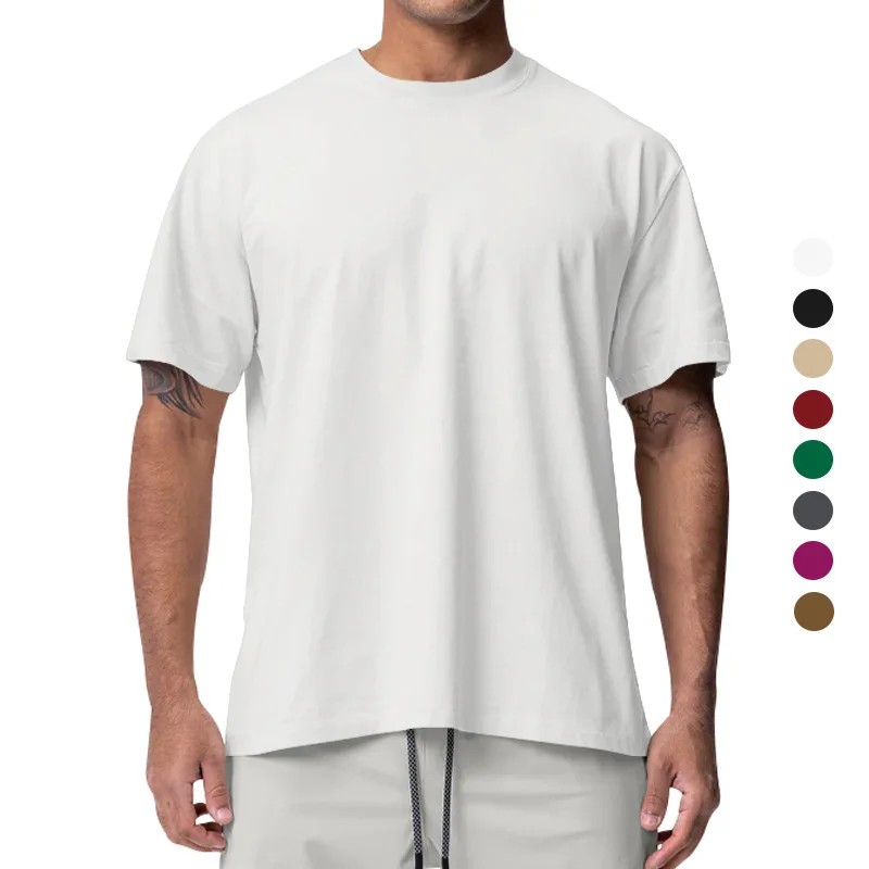 

Футболка мужская оверсайз однотонная хлопковая, свободная повседневная спортивная рубашка с коротким рукавом, дышащая хипстерская одежда
