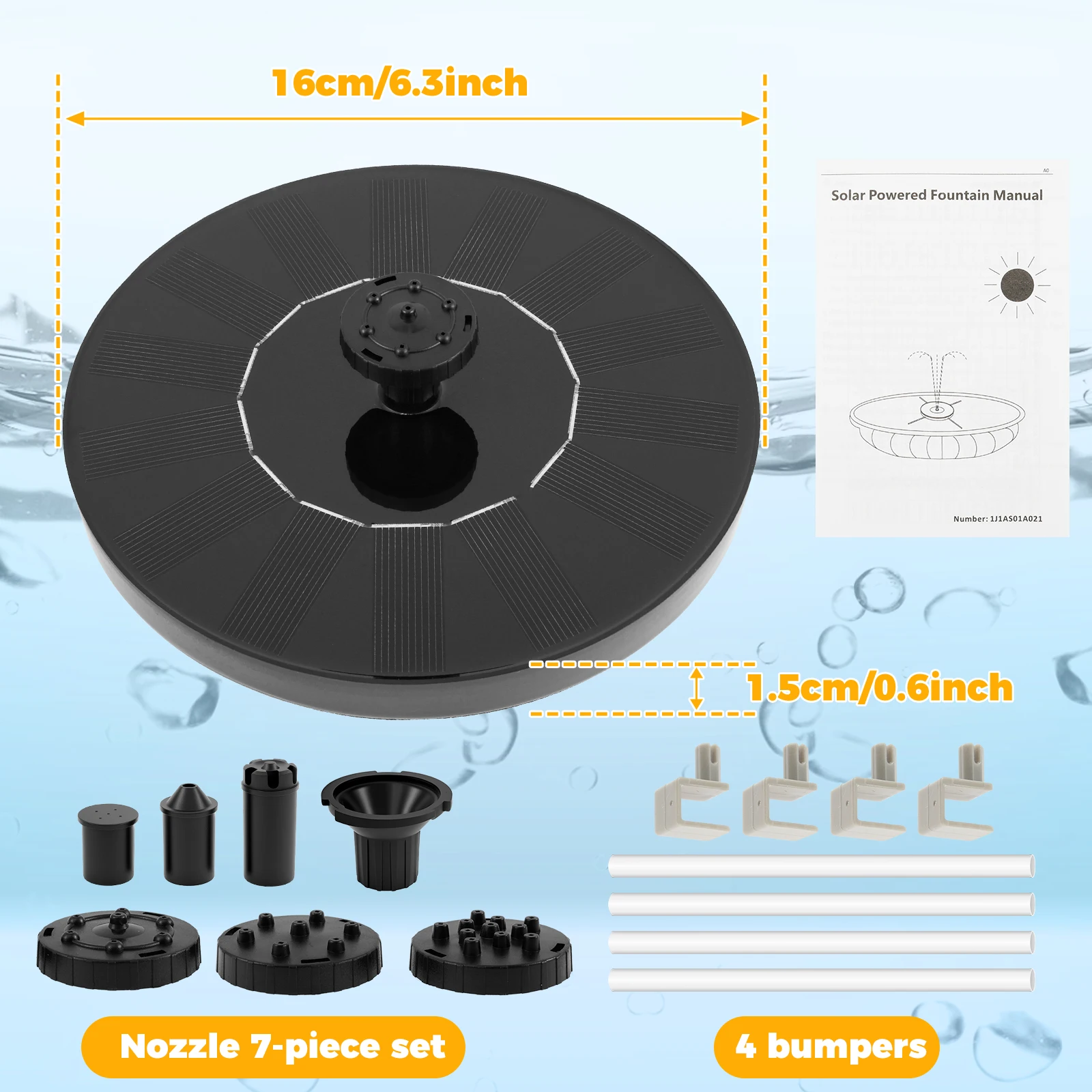 Bird Bath Fountain Pump Double Layers Filtration Solar Powered Water Fountain With 7 Different Nozzles for Outdoor Garden Pond