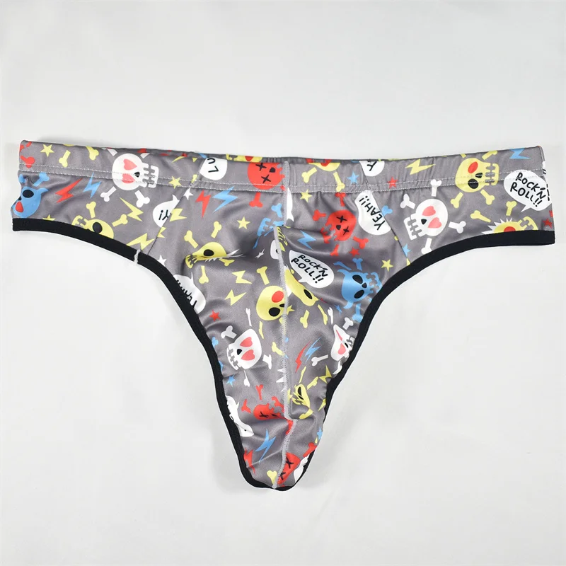 4PCS Wholesale Mens Thong Underwear Sexy Skull Print U-convex Pouch Men Tangas Hombre Ropa Interior T-back Thongs G String