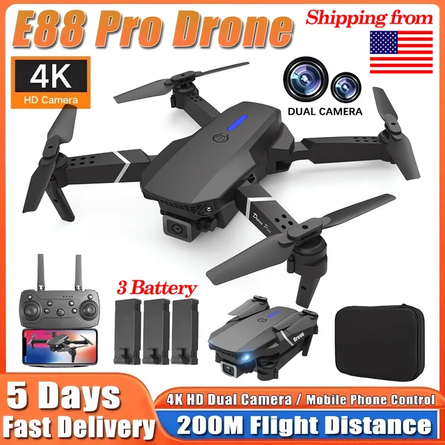 2024 E88Pro RC Drone 4K Professional With 3 Battery 1080P Wide Angle HD Camera Foldable Helicopter WIFI FPV Height Hold Gift Toy