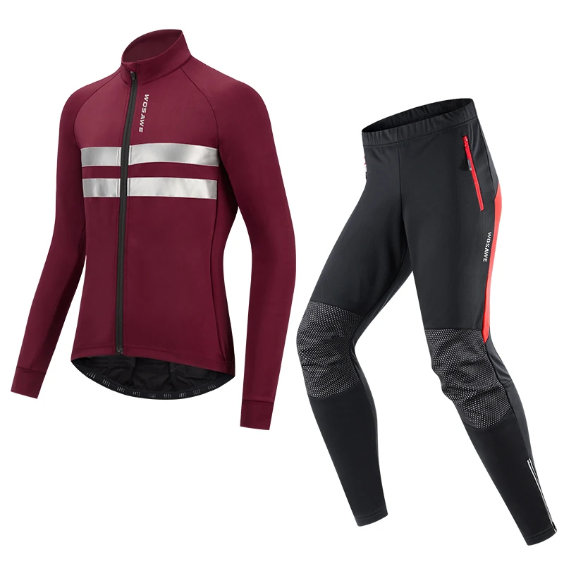 Wosawe Cycling Set Winter Thermal Bicycle Jacket Suit Clothes Pants Outdoor Sport Windproof Mtb