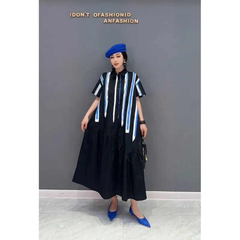 

2023 Summer Causal Color Contrast Short Sleeve Women Shirt Dress
