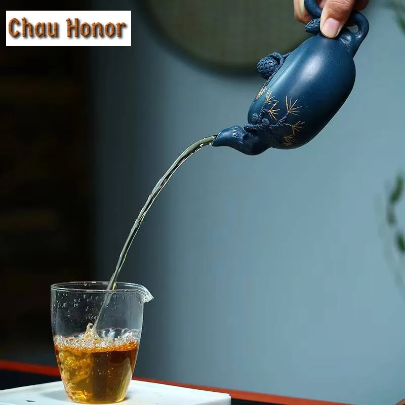 250ml Chinese Yixing Tea Pots Purple Clay Teapot Beauty Kettle Raw Ore Azure Mud Handmade Teaware Tie Guanyin Tea Ceremony