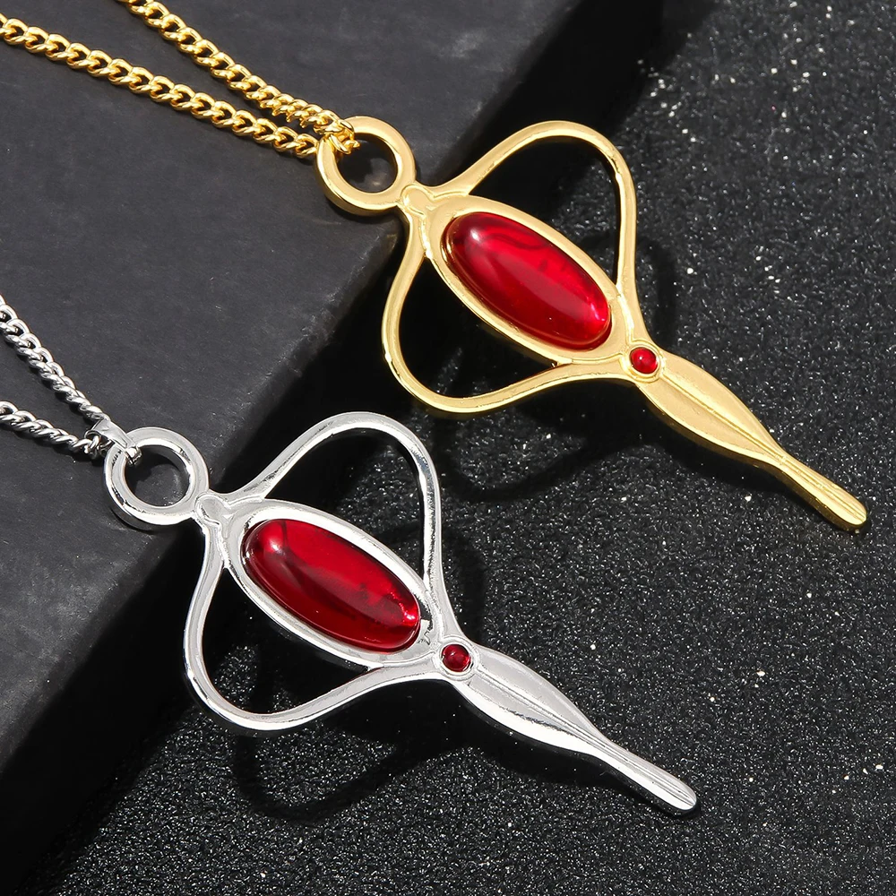 Girls Cosplay Necklace Jewelry Anime Pink Hair Girl Theme Sakura Kyouko Madoka Kaname Gemstone Inlaid Necklaces Party Accessorie