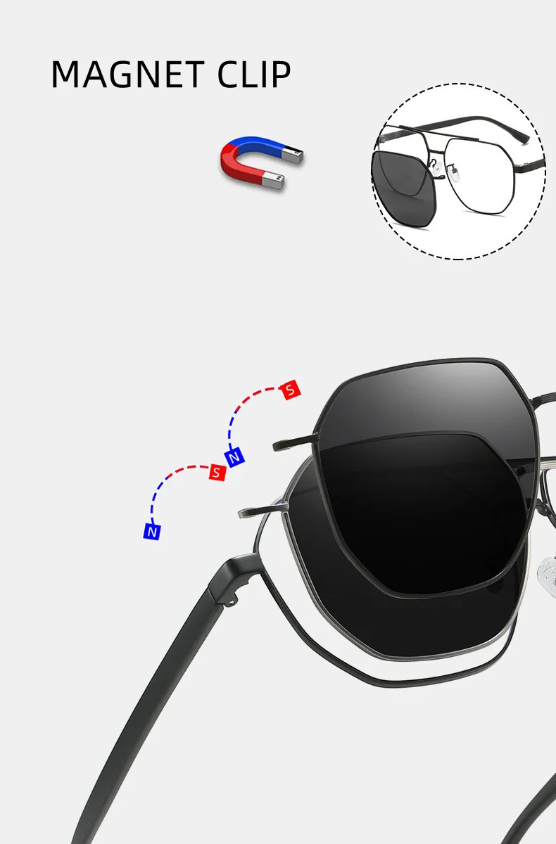Magnet Brillen Vintage Vollrand Optische Rahmen Mit Sonnenbrille und Nacht Fahren Clip Breit Großes Gesicht Verwenden 60mm Doppel brücke – Detail 5