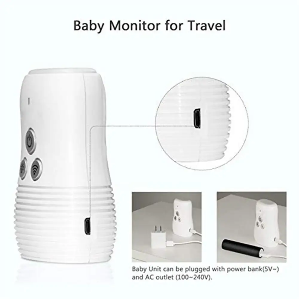 2.4GHz Wireless Baby Monitor Home Audio Small Portable Babyphone Monitor Two-way Audio Function Intercom Rechargeable Battery