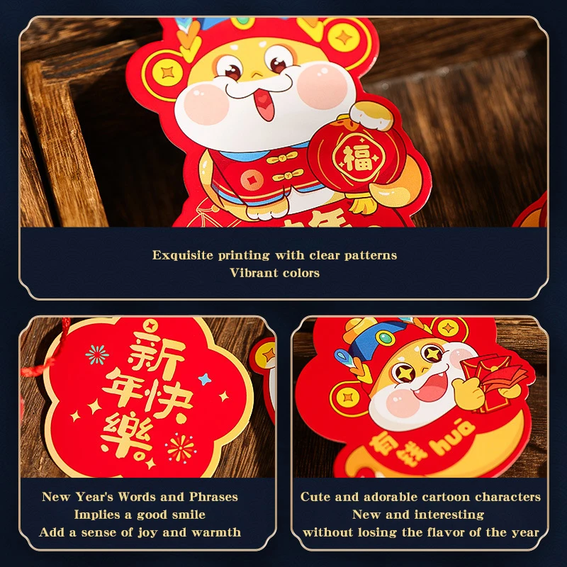 New Year Greeting Cards Cartoon Snake Blessing Pendant Gift Card Red Hanging Tags 2025 CNY Spring Festival Home Party Decor