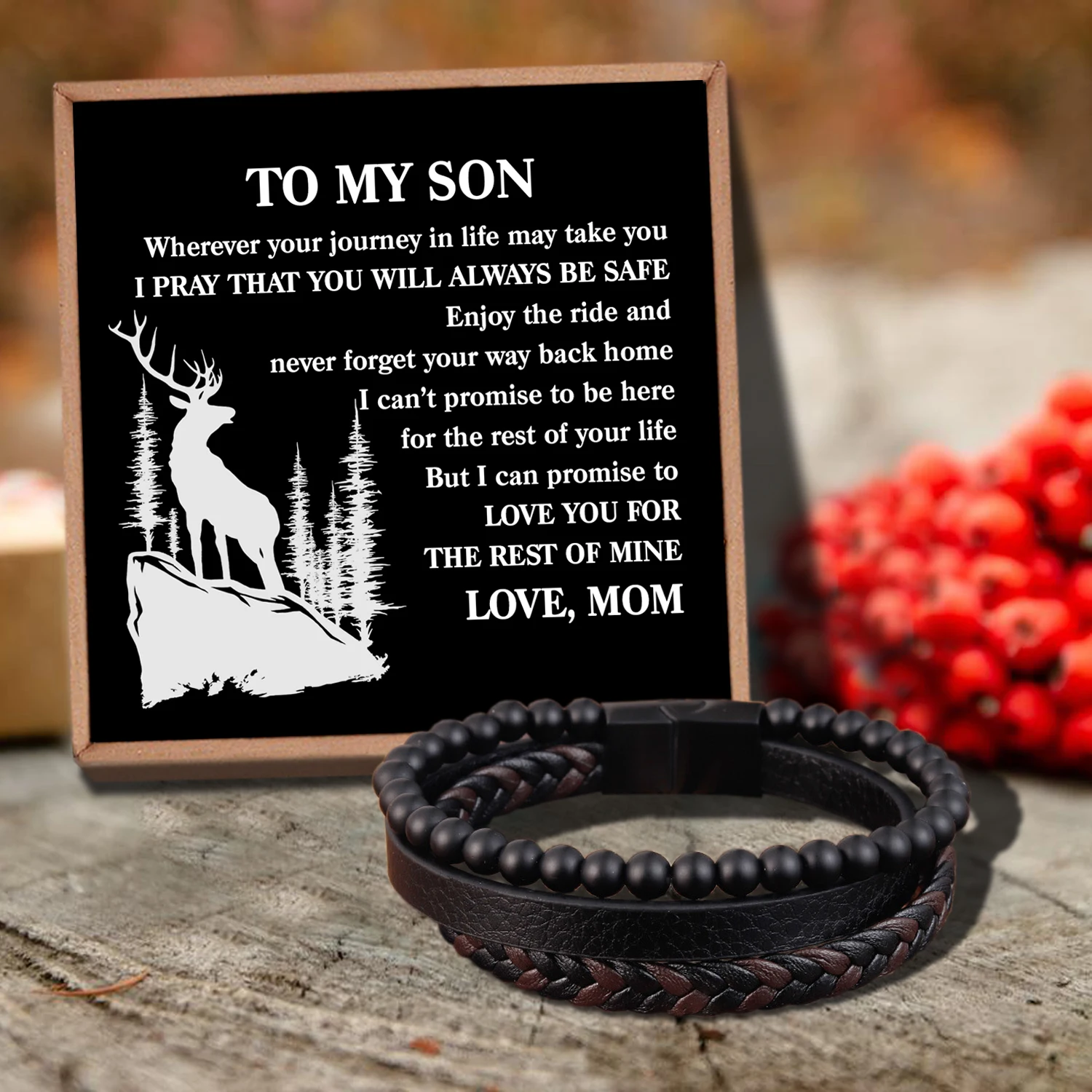 Браслет мама моему сыну мужской из черного оникса успокаивающий лечебный