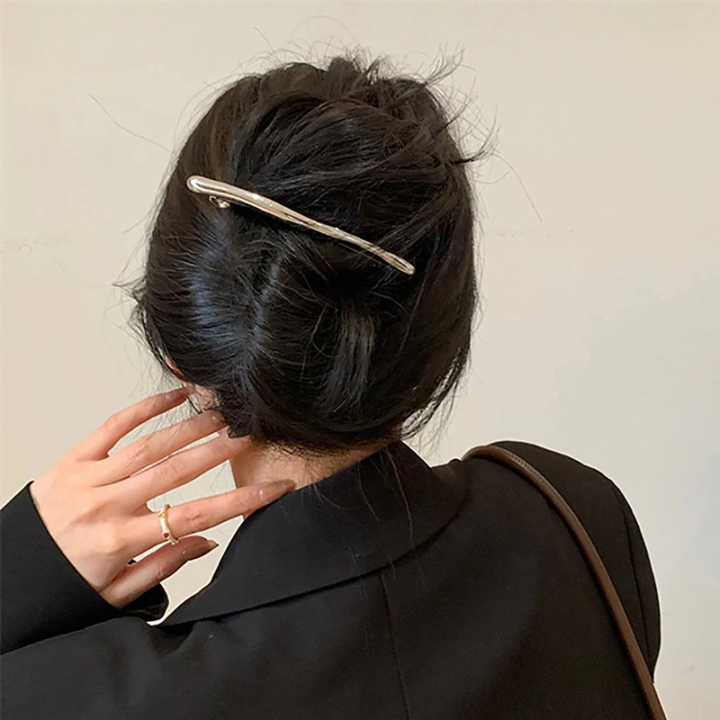 11 cm Ein Wort Haarnadel Frauen Metall Goldene Streifen Lange Haarspangen Haar Clips Vintage Haarnadeln Automatische Glatte Frühling Clip Hairgrip – Detail 4