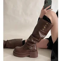 2026 Punk Knee-High Boots Women Chunky Platform Buckle Retro Biker Boots Plus Size - Image 5