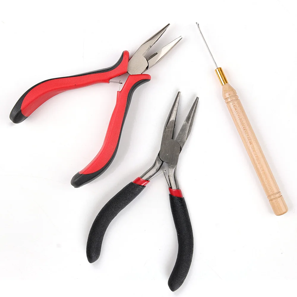 Hair Extensions Tools Kit Professional，Bead Device Tool, Hair Plier Hook Needle for Tinsel and Feather Extension or Removal