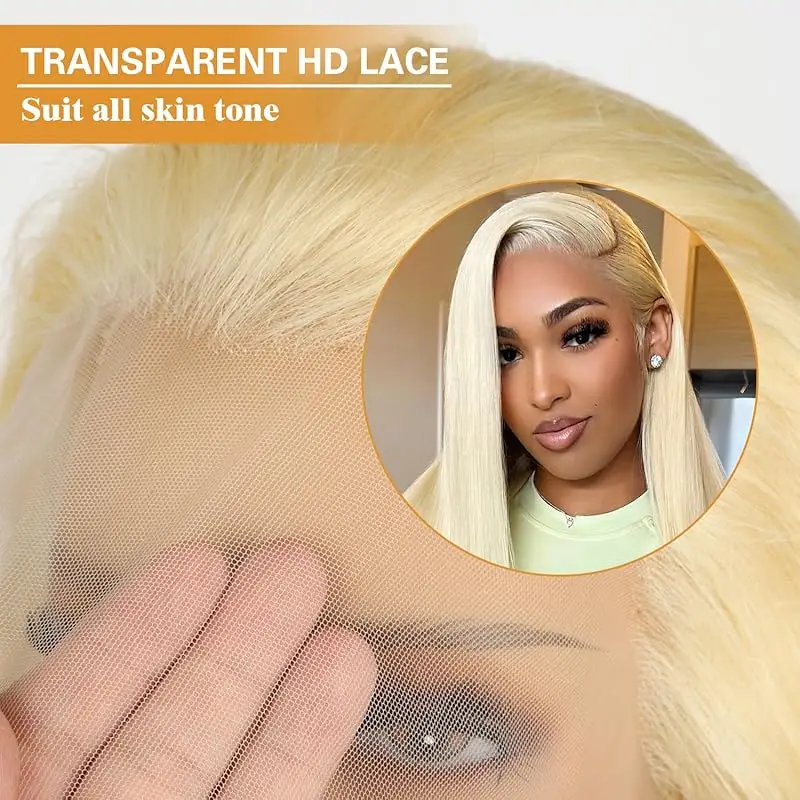 13x6 Blonde 613 Straight human hair wigs 38 inch HD Lace wigs 240 Density Front Lace Brazilian wigs human hair For women