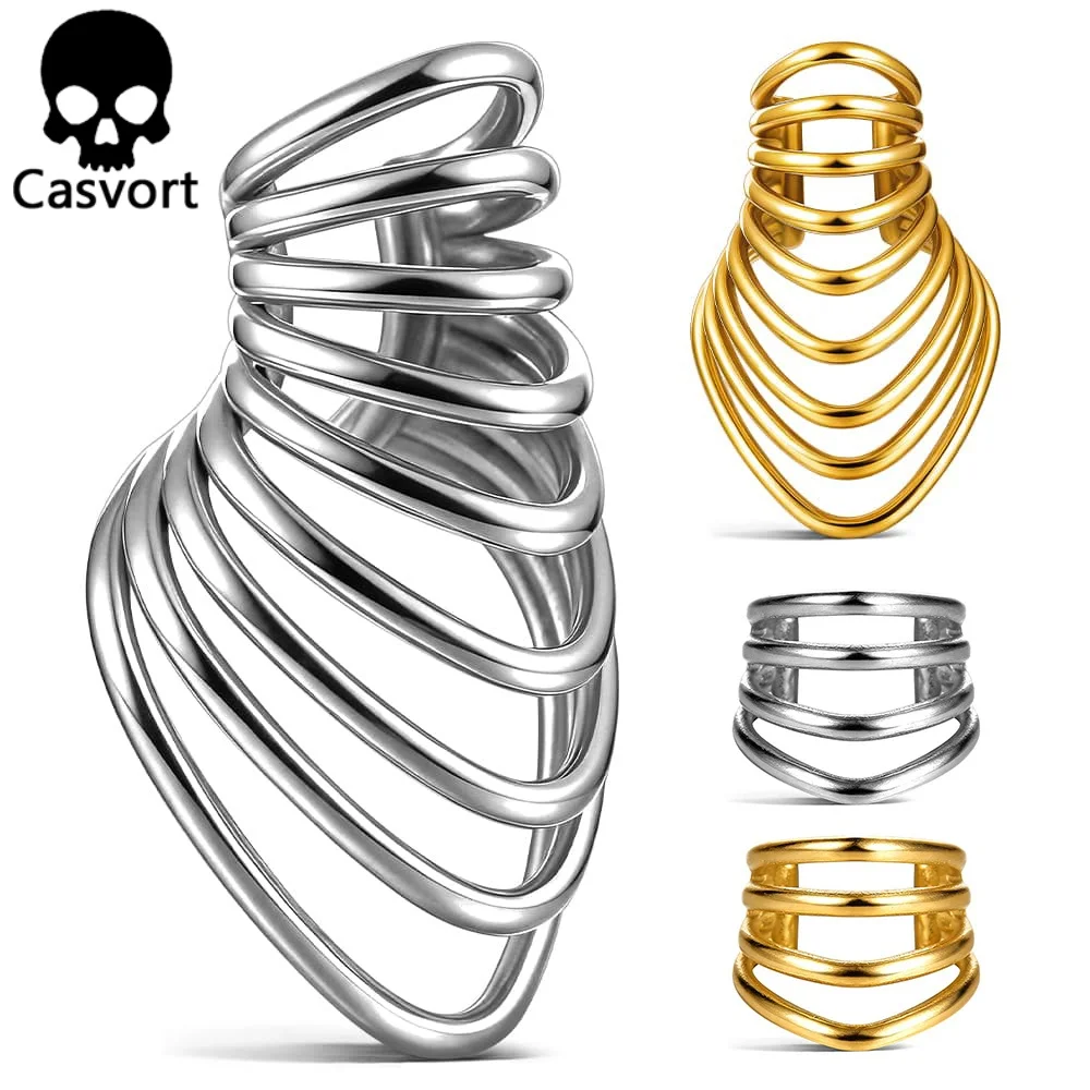 Casvort 316L Edelstahl Statement Layered Hoop Ohrclips No-Piercing Ohrzubehör Hypoallergen für Damen Herren