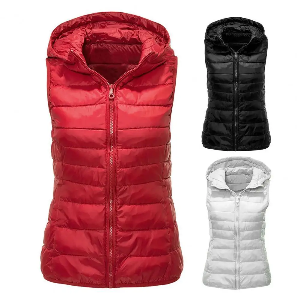 Women Waistcoat Light Down Vest Coat Parka Sleeveless Solid Color Hooded Padded Thick 2022 Women Winter Vest