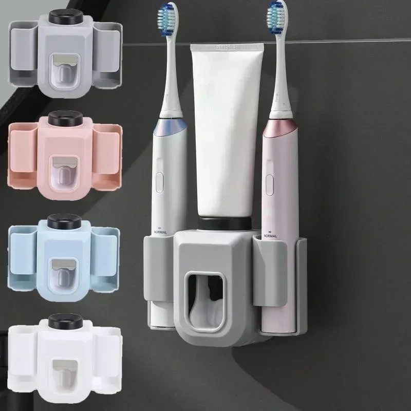 Toothbrush Holder Double Hole Wall Toothbrush Organizer Stand Toothpaste Squeezer Bathroom Accessories Punch Free toothpaste squeezer toothbrush holder