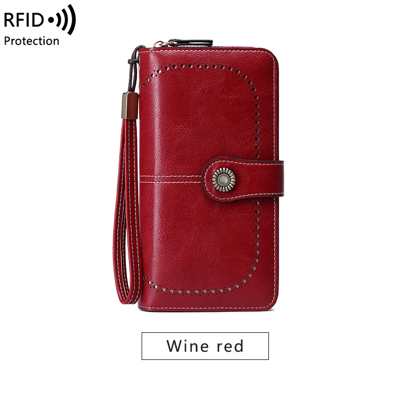 Luxury Texture RFID Blocking Women's Wallet - Retro Hollow Design with Wrist Strap & Large Capacity