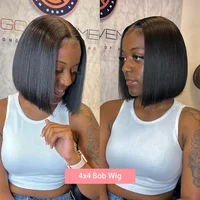 Perruque Bob en cheveux humains, densité 200%, Lace Frontal HD 13x4, courte et droite, pré-épilée, pour femmes noires 2