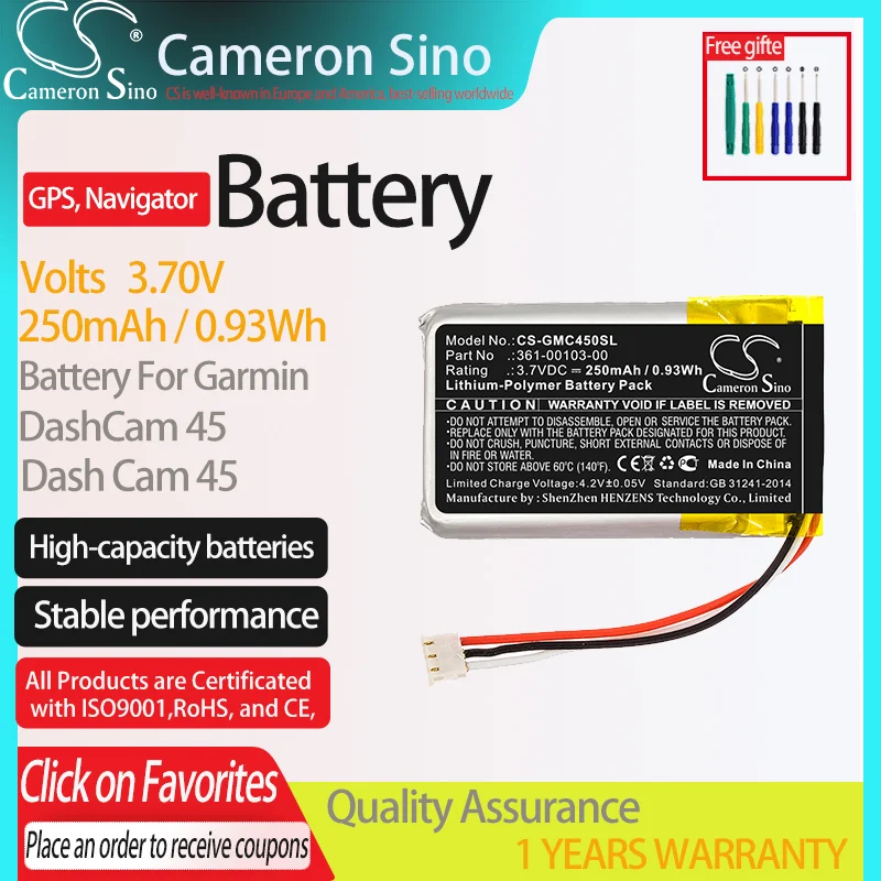 Batteria Cameronsino Per Garmin Dashcam 45 Dash Cam 45 Per 361-00103-00, Batteria Navigatore Gps.