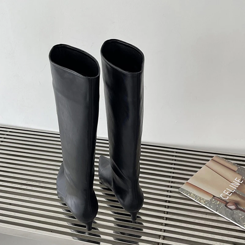 Women Brown High Modern Square Luxury Low Heel Pointed Toe Knee Western Boots
