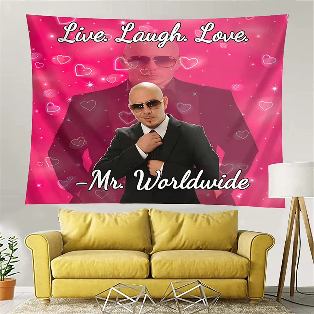 Pitbull Mr 305 Mr. Worldwide Wall Tapestry Y2k Live Laugh Love Meme Tapestry Aesthetic Room Decoration Tapestries Macrame tapestry decorations