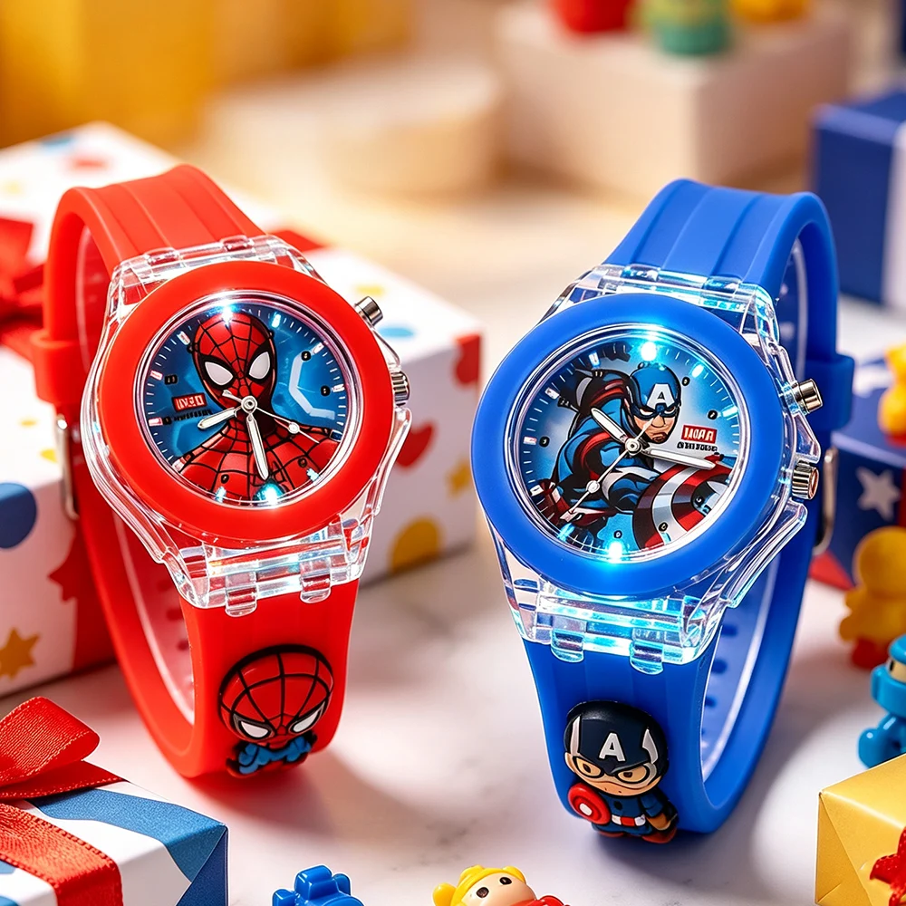 3D Spiderman Kids' Flashlight Watch – Cartoon Character Quartz Clock