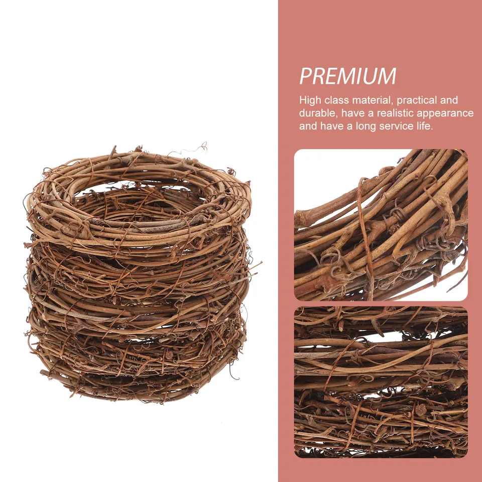 3 Ghirlande Di Vite Naturale 20 Cm – Base In Rattan Intrecciata A Mano Per Decorazioni Fai Da Te, Natale, Pasqua - 3