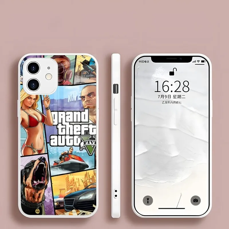 Rockstar Gta 5 Grand Phone Case Vetro Antiurto Bianco Per Iphone 15 14 13 Pro Max 12 11 Xr X Xs Mini 6 7 8 Plus Se 2022 2020