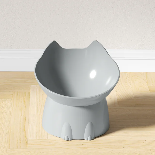 WhiskerWare Elevated Cat Bowl, Anti-Tip Plastic Raised Pet Feeding Dish with Tilted Edge, Neck Protection Kitty Food 5