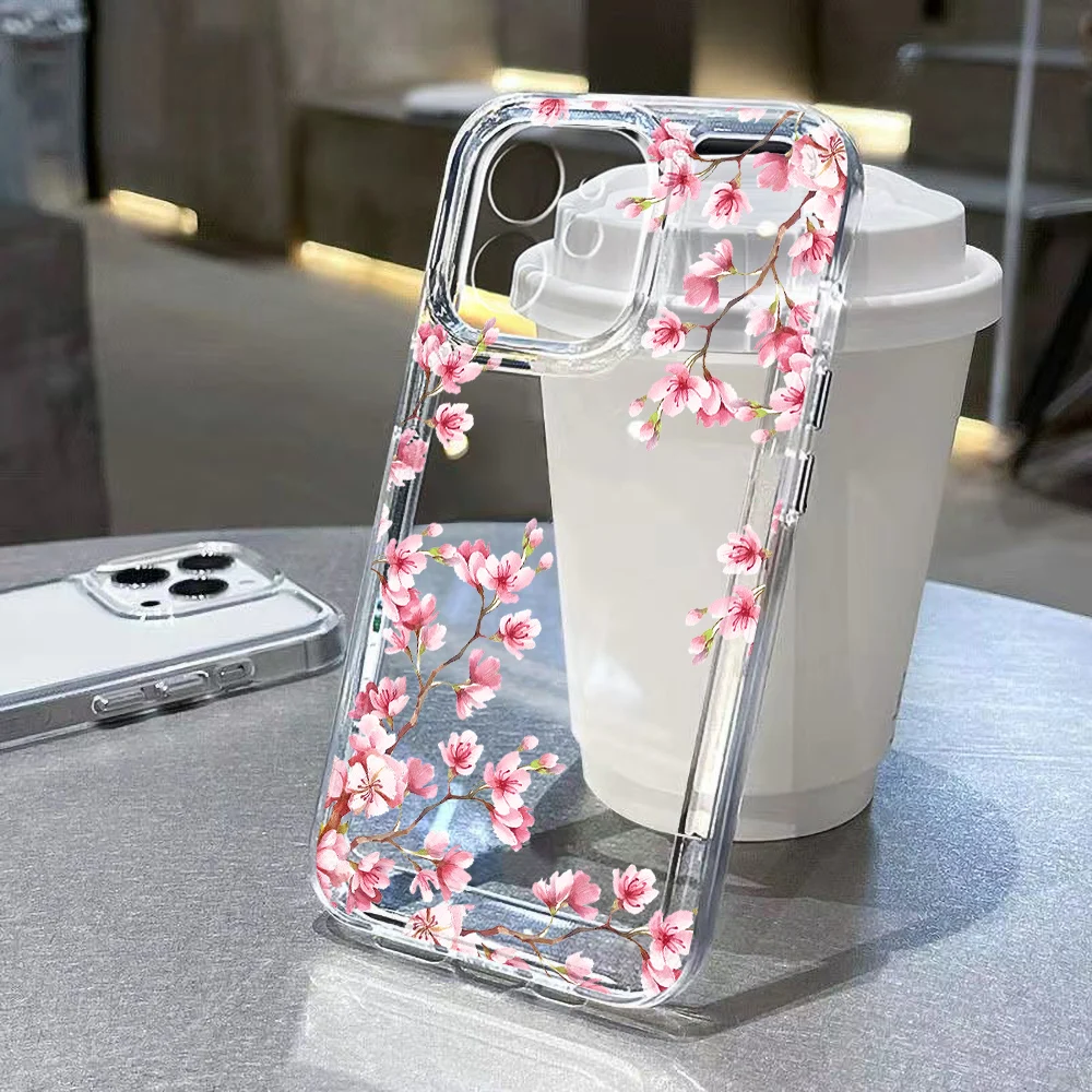 thumbnail image 1 of Funda transparente con flores rosas para iPhone 11, 12, 13, 14, 15, 16 Pro Max, 7, 8 Plus, X, XS, XR, SE 2020, 2022, carcasa trasera de silicona suave transparente, 1 of 5