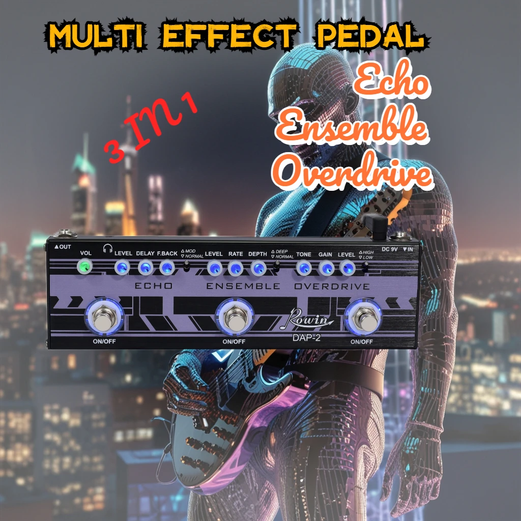 Guitar Multi Effect Pedal 3 in 1 Effector Echo Ensemble OverDrive Multi-effects Pedals for Electric Guitar Bass Rowin