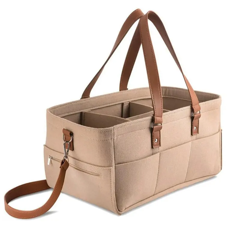 【Expert Recommended】 Baby Felt Storage Nursery Organizer Basket Infant Diaper Bag with Handle Caddy Changing Nappy Kids Storage Carrier Large Pocket.