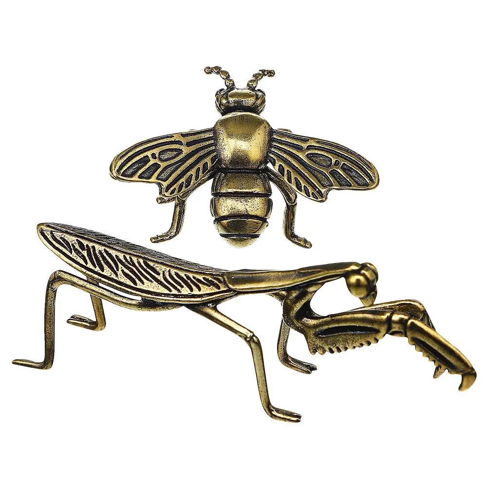 2Pcs 차 애완 동물 복고풍 동상 우아한 수제 구리 공예 장식품 데스크탑 다도..