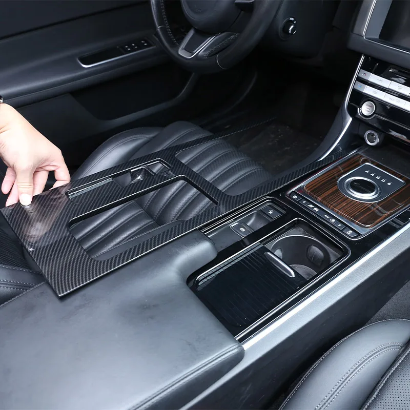 

ABS углеродное волокно для Jaguar F-PACE XE XEL XF XFL 2016-2020 Автомобильный Центральный механизм переключения передач держатель стакана для воды панель Крышка отделка наклейка
