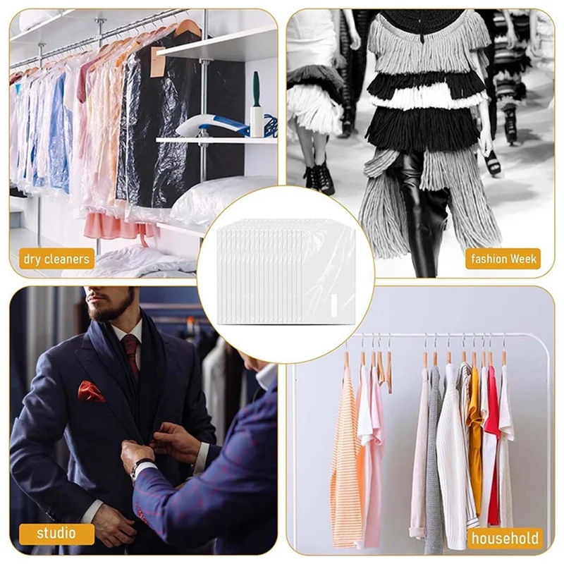 KYCOR-30PCS Transparent Dustproof Garment Protector Cover Bag Disposable Hanging Pockets Clothes Cover Storage Bag Organizer