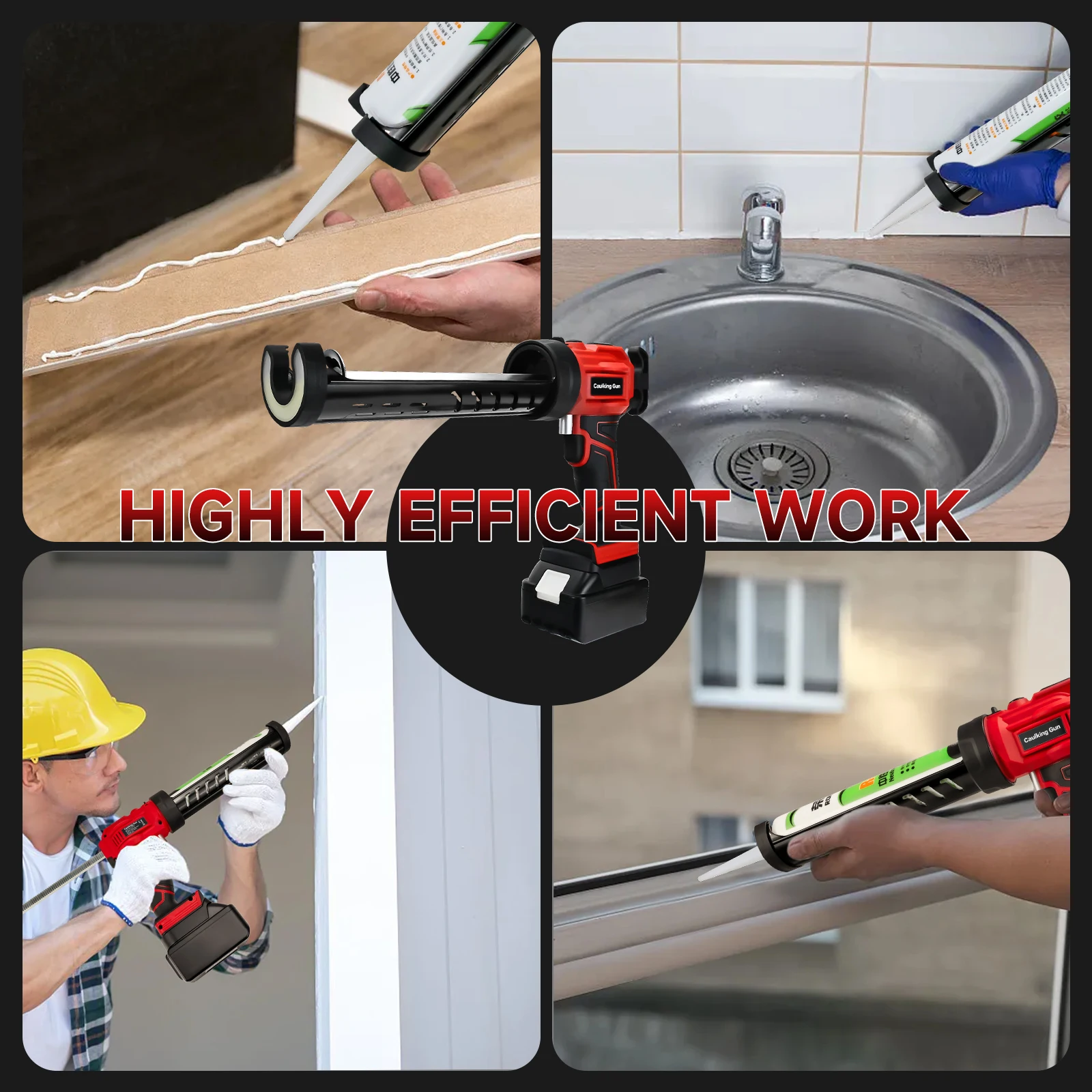 Cordless Caulking Gun for Makita 18V Battery with LED Light 4 Adjustable Speed Adhesive Gun 10oz/300ml Silicone Gun (No Battery) 6