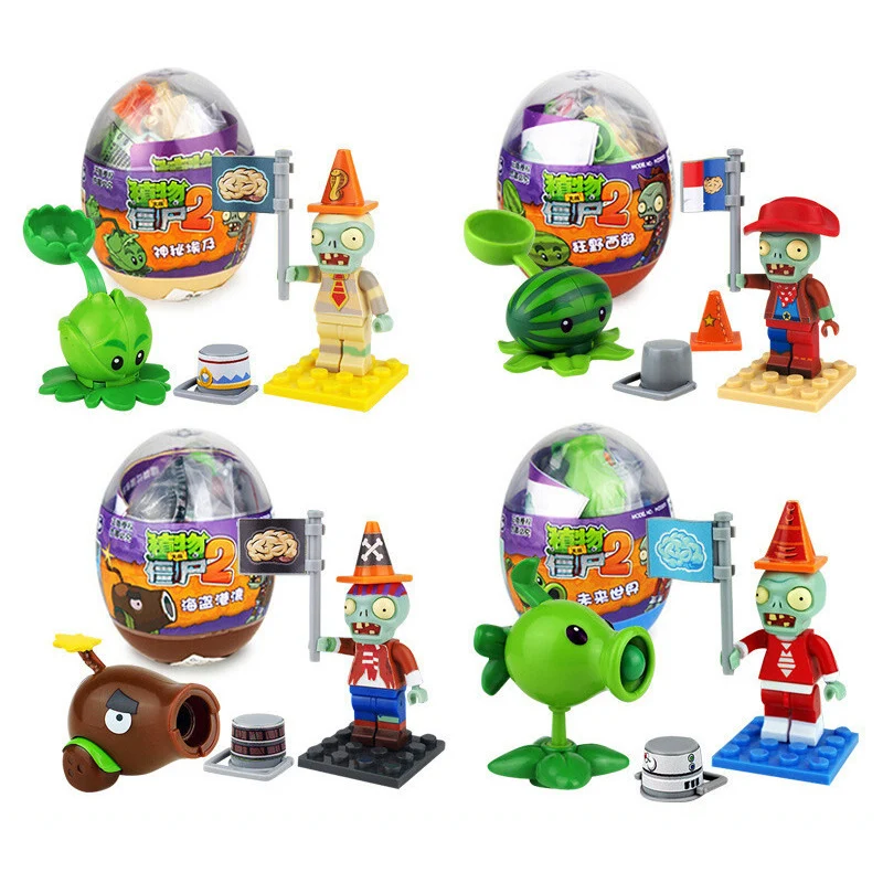 Plants vs. Zombies 4styles building blocks Surprise Toy Capsule Assembly Animation Model Figure Doll Child Birthday Toys Gifts building blocks toys