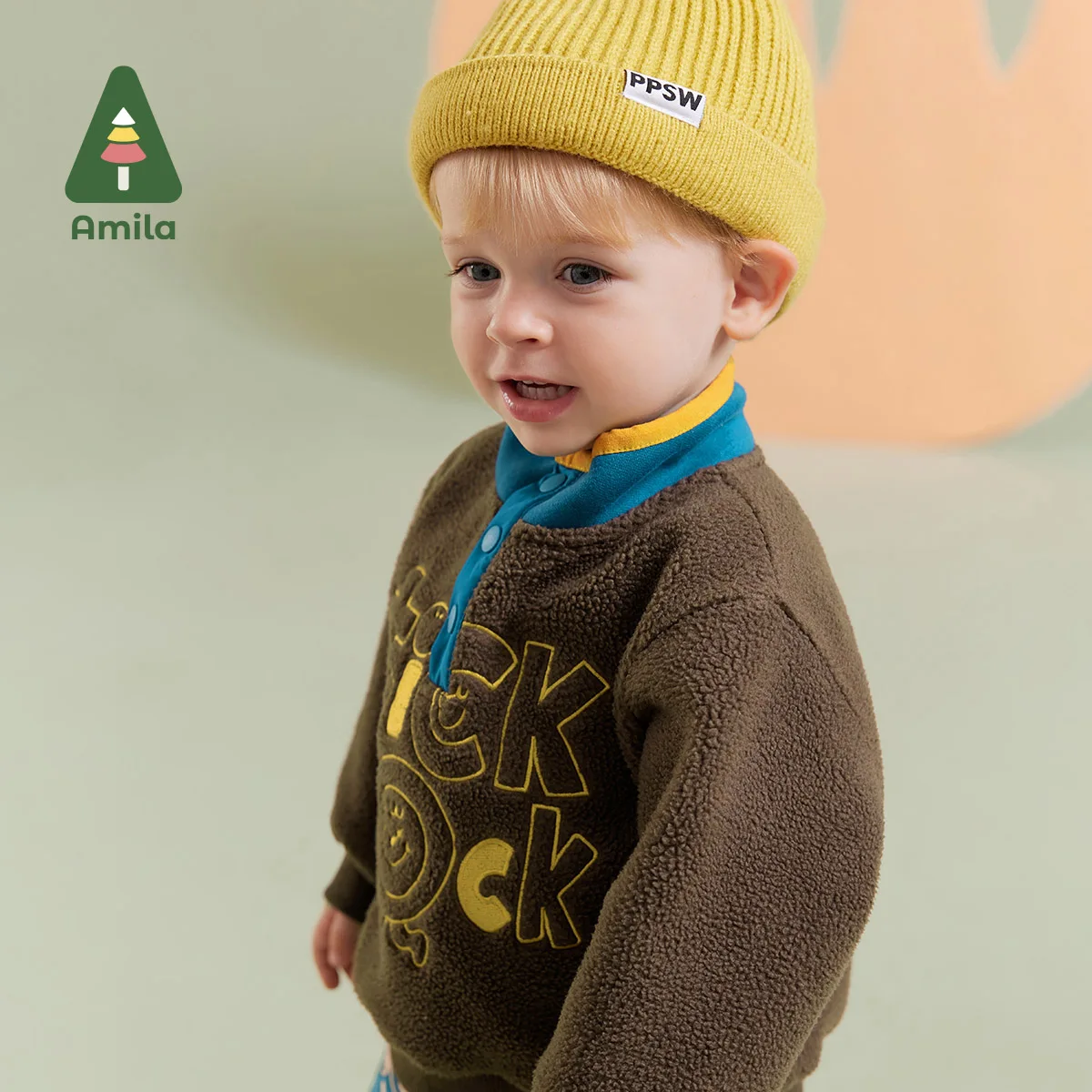 Amila Baby Boy Hoodie Winter New Multicolour Stand Collar Fleecing Soft Cosy Embroider Baby Clothing