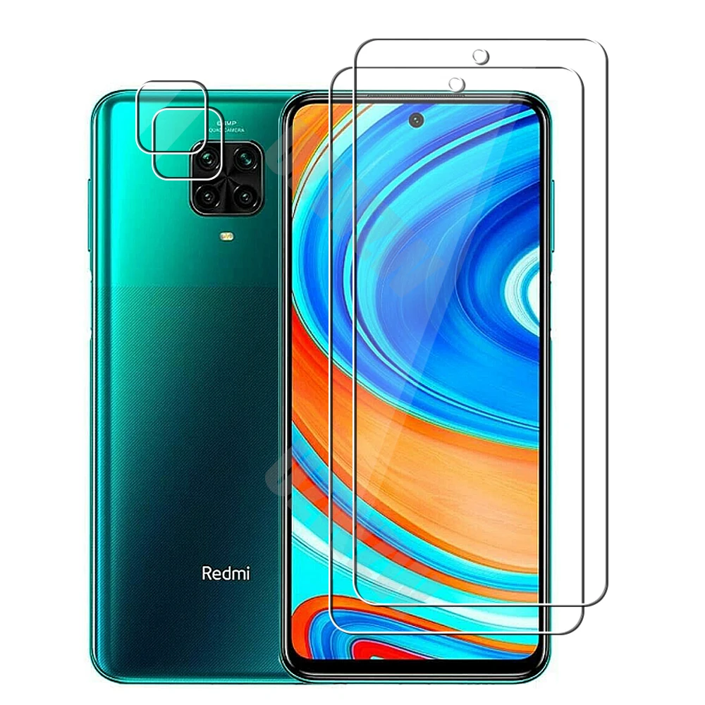 Protector de pantalla de cristal templado para Xiaomi Redmi Note 9 Pro 9s  Note 9T, película de lente de cámara, 2 unidades