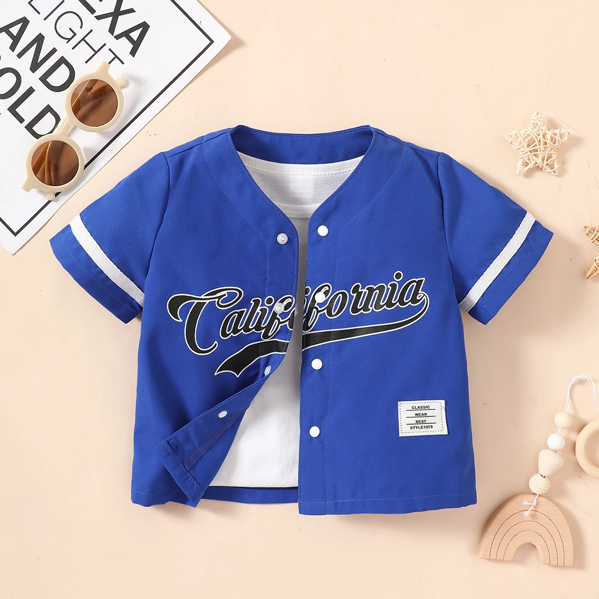Kids Shirts Spring Summer Boys T-Shirt Round Neck Short Sleeve Panel Letter Pattern Open Button Baseball Suit Shirt Fashion Children's Top