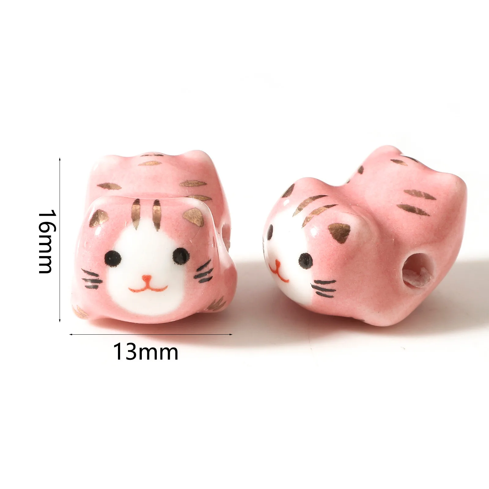 3d niedliche Katze Keramik perlen für DIY Charm Schmuck machen Katze Tier Perlen Befunde ca. 16mm x 13mm, Loch: ca. 2,5mm, 2 pcs – Detail 1