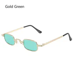 Vintage Square Retro Sunglasses with Small Metal Frame - Unisex Fashion Designer Shades (Gold Green)
