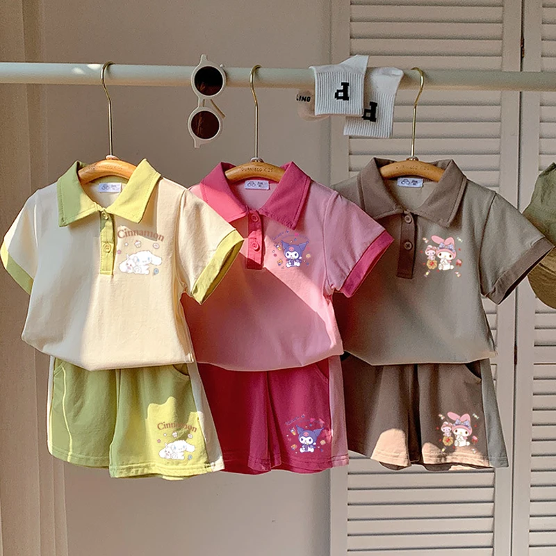 

Sanrio Kuromi Cinnamoroll My Melody Summer Cotton Baby Boys Short Sleeve Suit Fashion Toddler Girls Polo Shirt Suit Casual