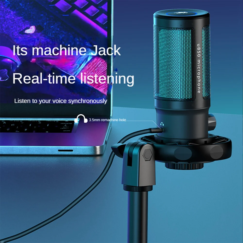 

USB Gaming Microphone Kit for PC,PS4/5 Condenser Cardioid Mic Set with Mute Button/RGB /Arm Stand