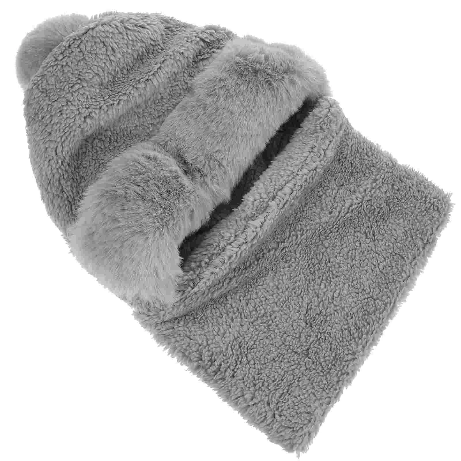 

Plush Cord Scarf One-piece Hat Women's Autumn and Winter Cold-proof Pullover Knitted